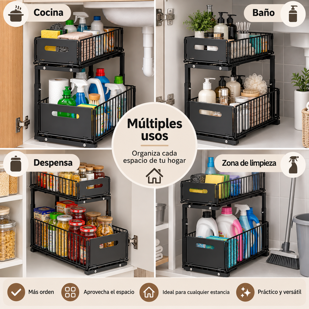 Organizador Extraíble Bajo Fregadero de 2 Niveles